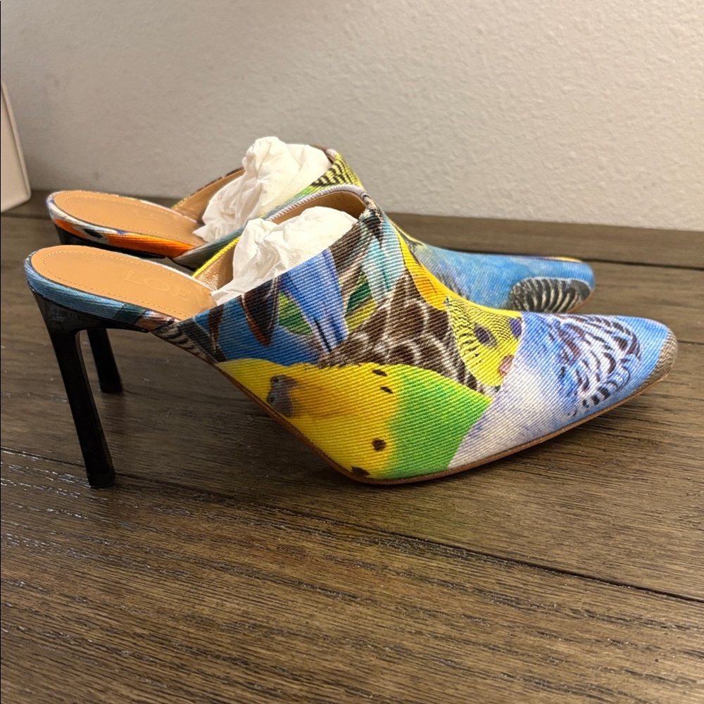 NIB [Loewe] Bird Printed Fabric Slip-On Heel Sandal Mules Women’s EU 36 / US 6 - Picture 6 of 13